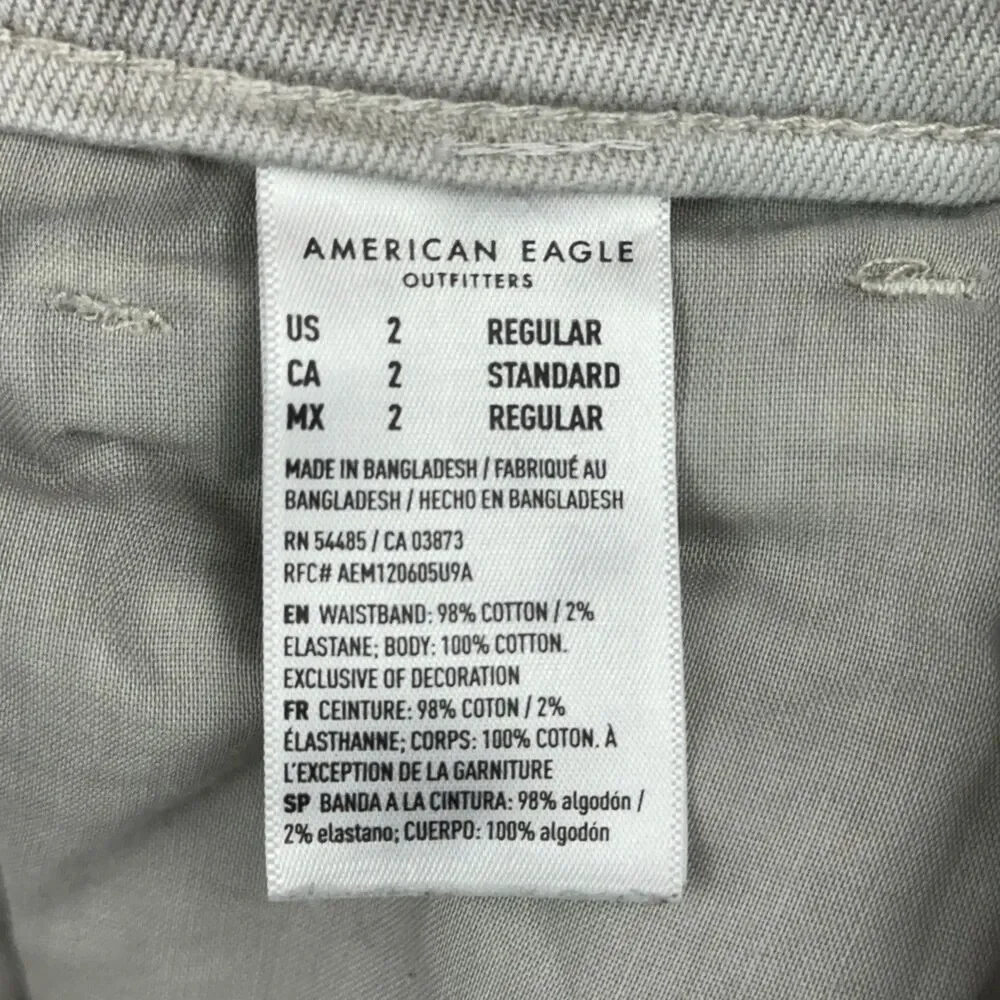 American Eagle Mom Jeans Womens Size 2 Regular Gray Distressed Ripped 5 Pocket